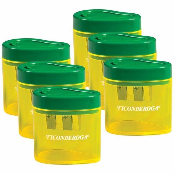 Ticonderoga Two Hole Pencil Sharpener, Green and Yellow, 6PK X39201